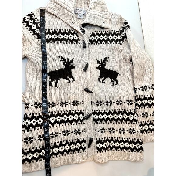Eddie Bauer Collectibles Deer Cardigan Women’s Large Beige Tie Waist Y2K VTG - Picture 9 of 12